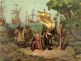 Kolumbusz megérkezése San Salvadorra egy 19. századi festményen