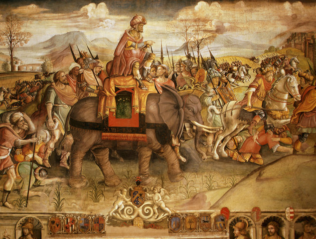 Jacopo Ripanda: Hannibál átkel az Alpokon Kr. e. 218-ban (1510 k.)
