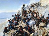 Orosz és bolgár csapatok küzdelme a törökökkel a Sipka-szorosnál az orosz-török háborúban