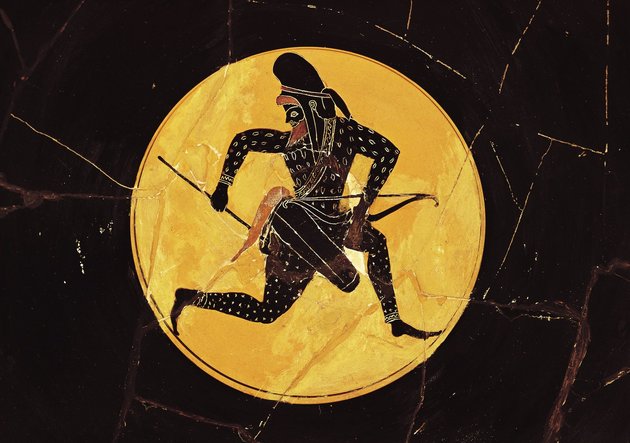 Perzsa íjász egy 4. századi feketealakos görög kerámián