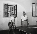 Írók Alkotóháza, Bacsó Péter filmrendező (balra) és Karinthy Ferenc író játék közben az Írók Alkotóházában, 1955. (Fortepan/Kotnyek Antal)