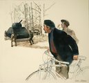 „Az amerikaiak nagyon erősek.” Arthur Shilstone tizedes festménye az esetről, amikor francia civilek a felfújható Sherman-utánzatokat mozgató amerikai katonákon ámultak el.