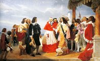 Richelieu bíboros bemutatja a barokk festőművészt, Poussint XIII. Lajos királynak