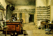 Harriet Jane Moore dokumentálta a tudós mindennapjait (akvarell Faraday laboratóriumáról az 1850-es évekből)