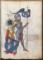Páncélos lovag a sisakdíszével és címerével Conrad von Grünenberg címerkönyvében