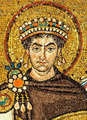 Justinianus mozaikból készült képmása a ravennai San Vitale-templomban (Kép forrása: Petar Milošević/ CC BY-SA 4.0)