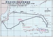 A támadást végrehajtó japán flotta útvonala