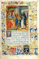 A Bibliotheca Corviniana Ransanus-kódexnek egy lapja, a miniatúrán Ransanus nápolyi követ beszédet mond Mátyás és Aragóniai Beatrix előtt