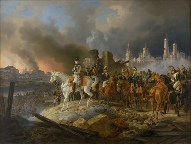 Adam Albrecht: Napóleon Moszkva leégését szemléli