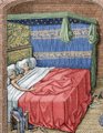 Ágyban fekvő pár egy 15. századi illusztráción