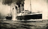 A torpedótalálatot kapott Lusitania egy korabeli grafikán