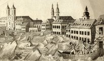 Korabeli metszet a 1838-as mentési munkálatokról