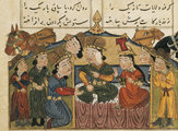 Dzsingisz kán és felesége a trónon - 15. századi perzsa miniatúra
