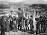 A Pompejinél zajló ásatásokat ábrázoló metszet az 1890-es évekből