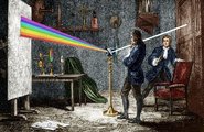 Newton üvegprizma segítségével bemutatja, hogy a fehér fény tartalmazza az összes színt