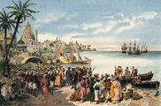 Vasco da Gama érkezése Kálikutba (Roque Gameiro 1900-as festménye)