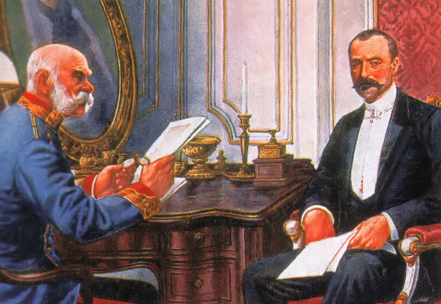 Ferenc József és Tisza István egy 1905-ös képeslapon