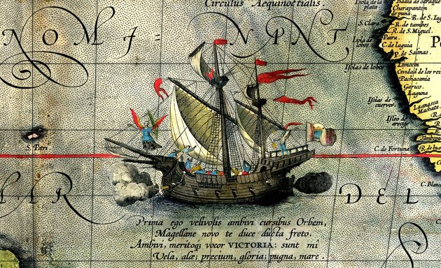 Korabeli térképen az expedíció egyik hajója