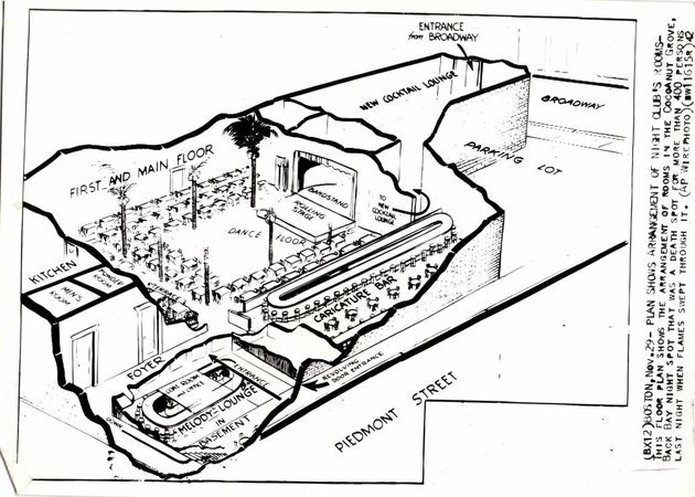 A Cocoanut Grove helyiségeinek elrendezését bemutató rajz