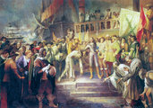 Ruyter kapitány a felszabadított gályarabokat fogadja (Tamássy Miklós festménye)