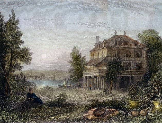 A Genfi-tó mellett fekvő Villa Diodati William Purser metszetén