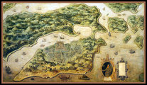 Ambon szigete és a holland erőd egy 1617-es holland olajfestményen (Forrás: Getty Images)