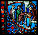 Szent Nikáziusz reimsi püspök meggyilkolása a soissons-i katedrális festett ólomüvegablakán