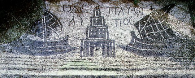 Claudius hatalmas kikötőjét ábrázoló mozaik az Ostiához közeli Isola Sacra temetőjéből
