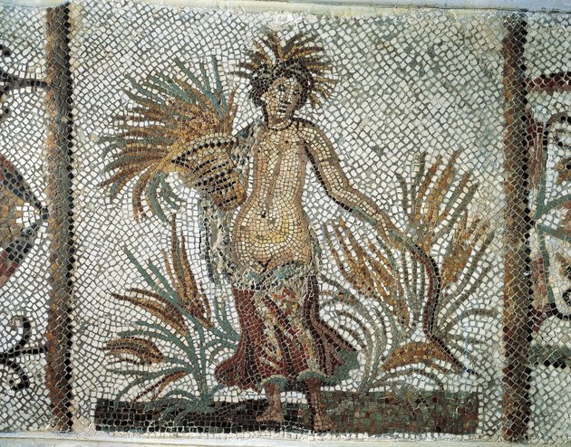 Egy 3. századi, a mai Tunézia területén talált mozaik részlete, amely Cerest, a gabona istennőjét ábrázolja aratás közben