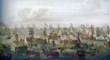 A trafalgari csata (Nicholas Pocock festménye), amelyben Nelson admirális az életét vesztette