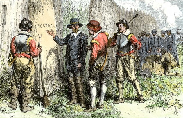 Az első telepesek hűlt helyét találó újabb angolok Roanoke-on, 1587.