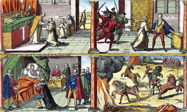 Jacques Clement domonkos szerzetes egy köpenye alá rejtett tőrrel sebesítette meg halálosan III. Henriket. A merénylőt azon nyomban leszúrták a testőrök, holttestét később felnégyelték, és elégették.