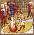 Jacques de Molay és társa halála egy középkori miniatúrán