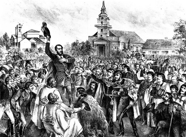 Kossuth Lajos ceglédi toborzó körútján, 1848.