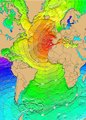 A Lisszabont is elpusztító cunami terjedésénék ábrája (a számok a eltelt időt jelölik órában)