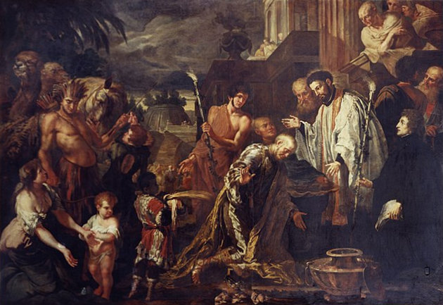 Xavéri Szent Ferenc megtérít egy pogány királyt (Peter Ykens festménye)