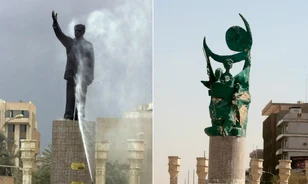 
	Eladó Szaddám Husszein bagdadi szobrának egy darabja
