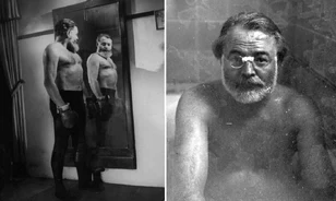 Behúzott has a tükör előtt, pózolás puskával a fürdőszobában – ritka fotók Ernest Hemingway-ről