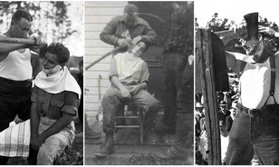 Különös képek férfiakról, akik az 1930-40-es években fejszével borotválkoztak