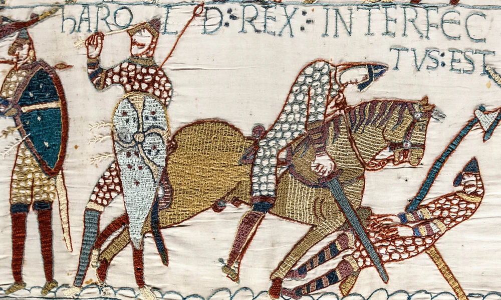 A bayeux-i szőnyegen II. Harold egy nyílvesszővel a szemében