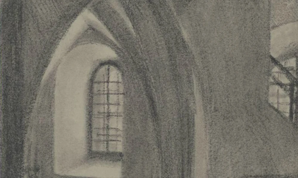 Adolph Menzel: Inneres einer Gotischen Kirche