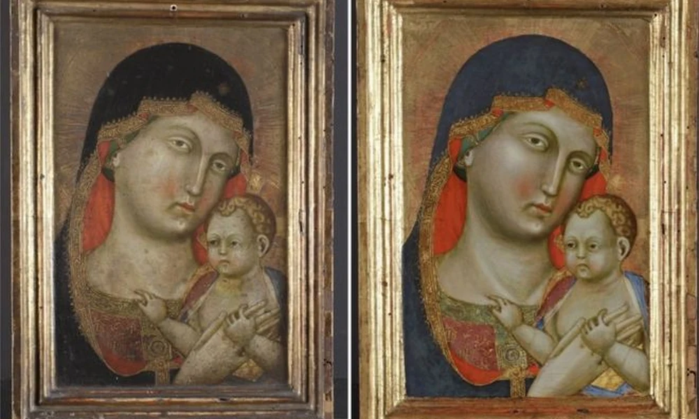 A festmény restaurálás előtt és után