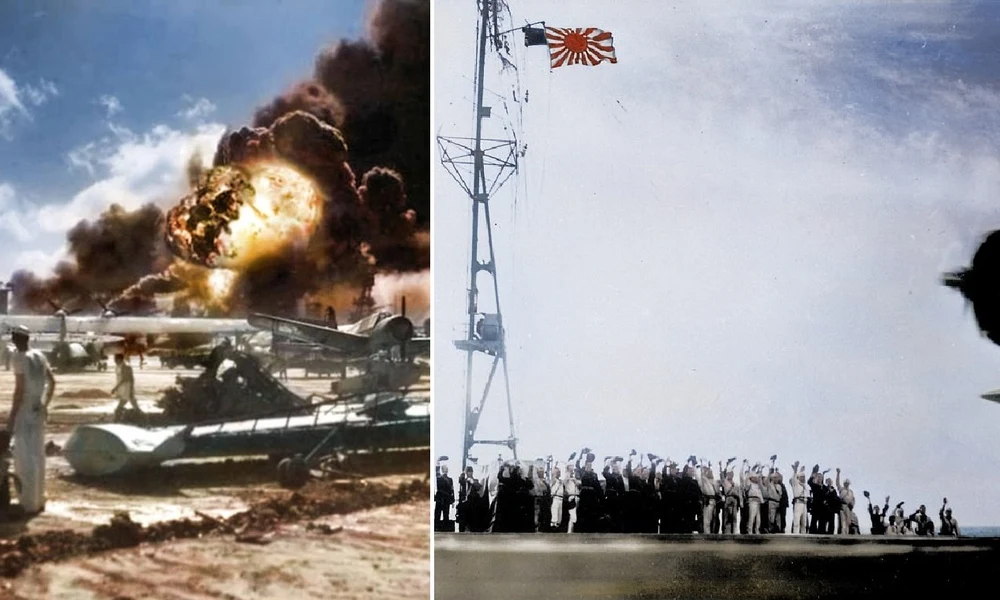 Színezett fotók mutatják be a Pearl Harbor-i támadás pusztítását és bevetésre induló japánokat