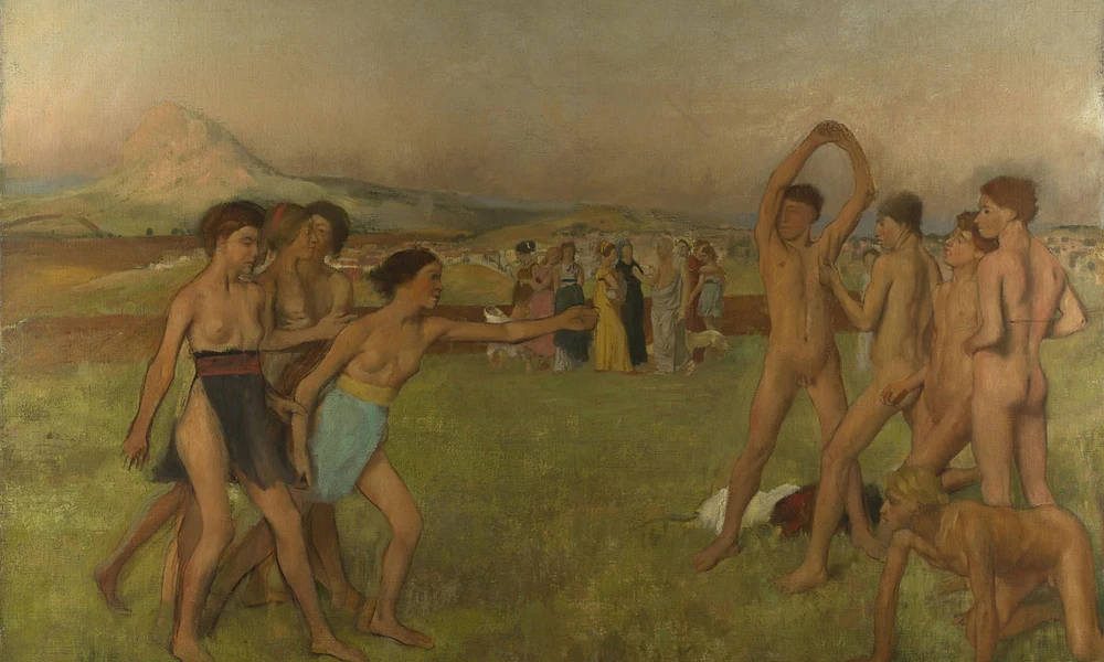 Fiatal spártaiak gyakorlatoznak a 19. századi művész, Edgar Degas festményén