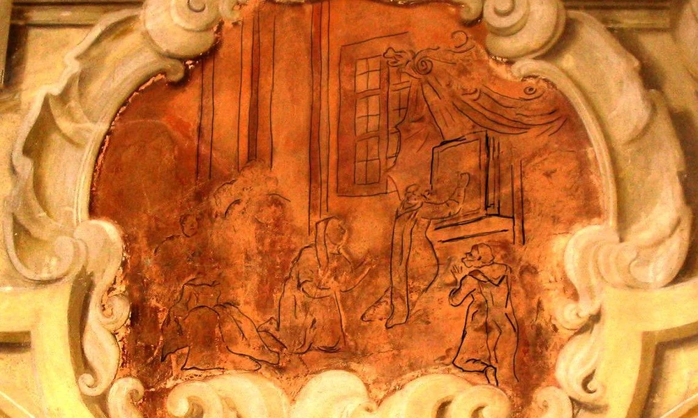 Krackher János Lukács 1754-1756 között készített freskója a varannói kegykép könnyezéséről