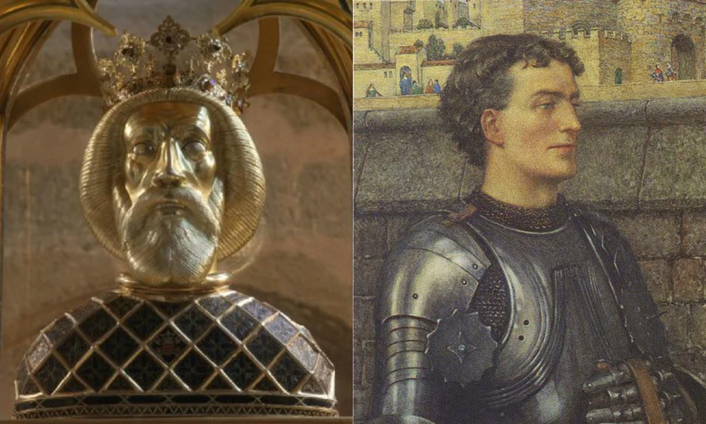 Szent László hermája és Sir Lancelot alakja Eleanore Fortescu Brickdale 1911-es festményén