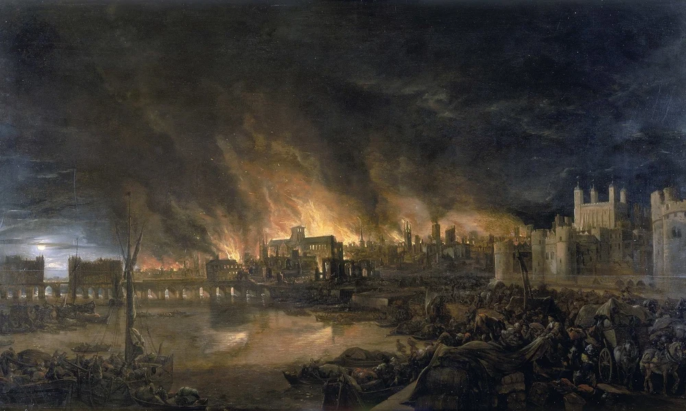 Ismeretlen festő 1675 körüli alkotása a nagy londoni tűzvészről