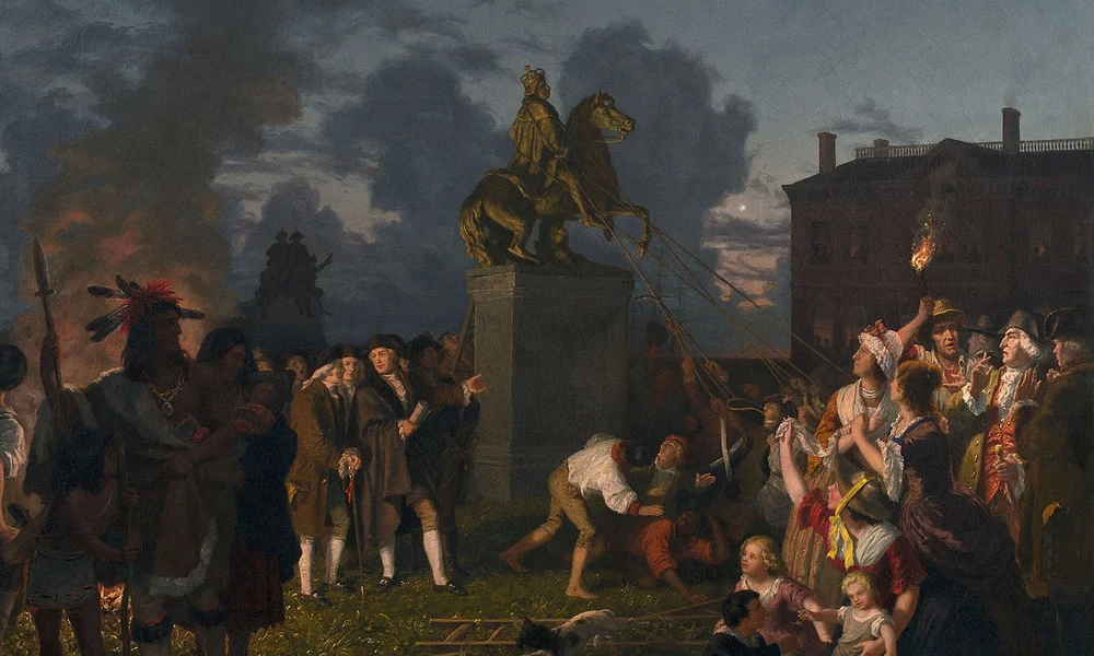 Johannes Adam Simon Oertel 1859-es festménye III. György angol király New York-i szobrának ledöntéséről