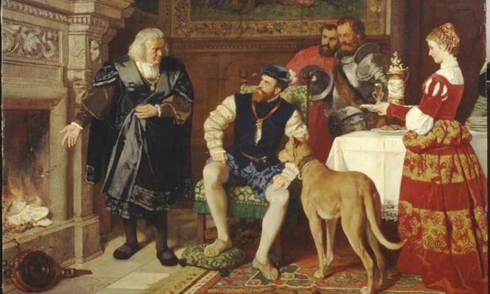 Jakob Fugger V. Károly előtt, váltók égetése Karl Becker festményén (1866)