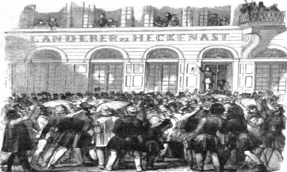 A forradalmi tömeg Landerer és Hackenast nyomdájánál
